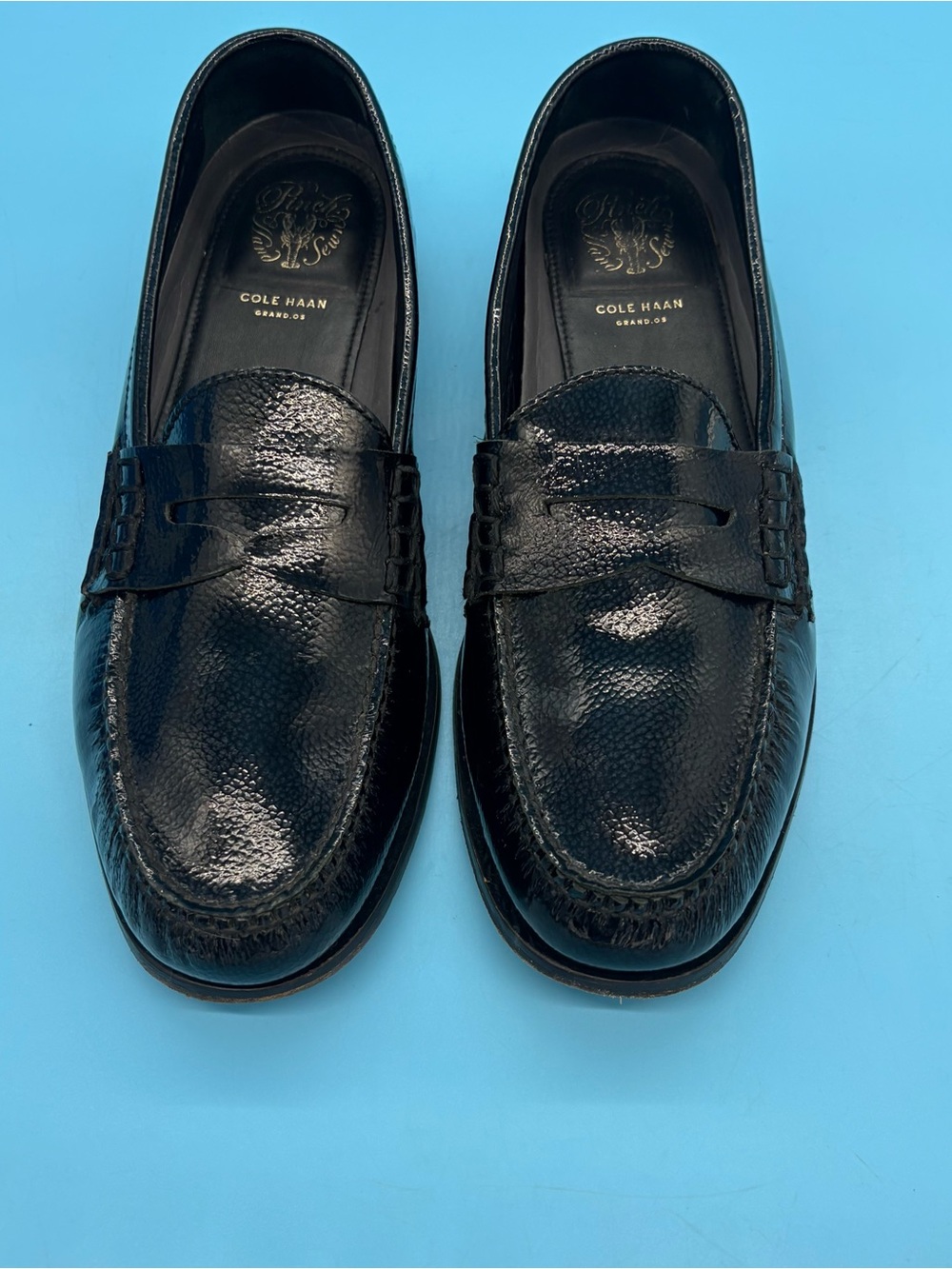 Cole Haan Grand Series Black Patent Textured Penny Toe Loafers Size 10M